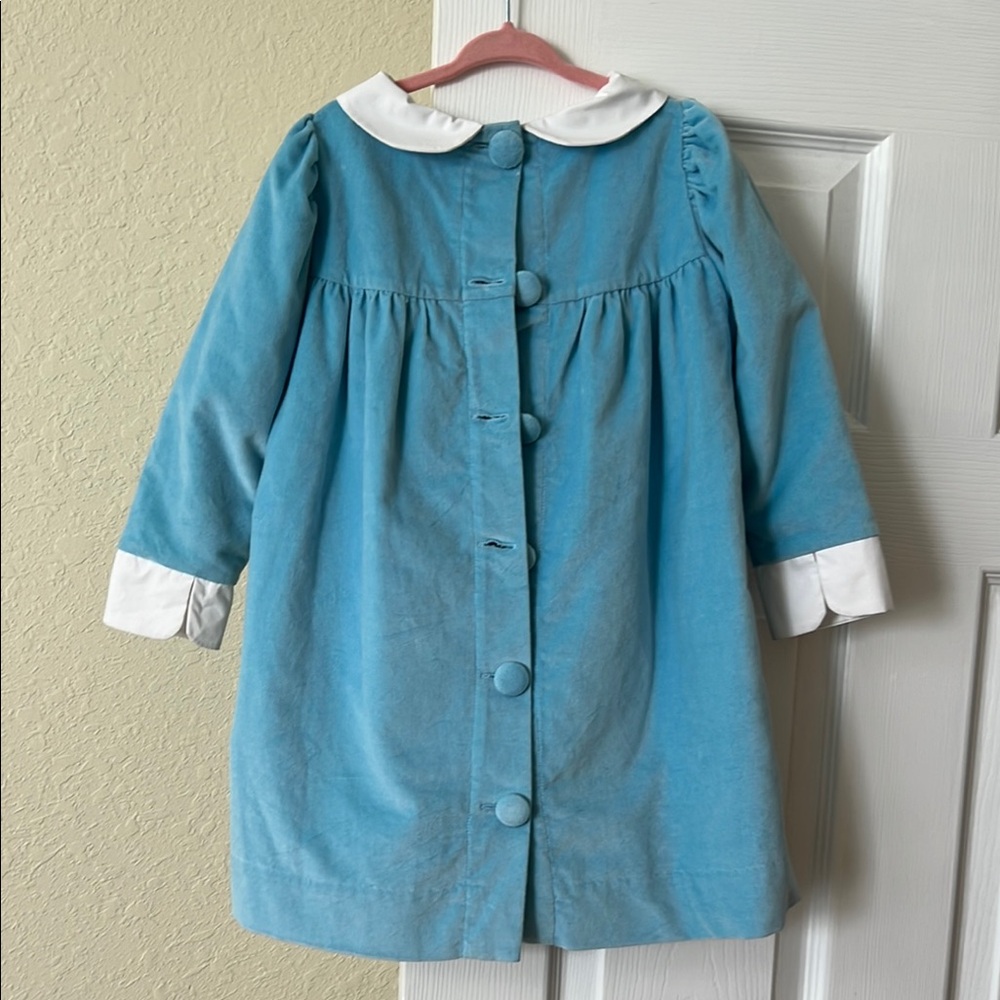 Blue Dress with Long Puff Sleeves and Peter Pan Collar - Picture 8 of 10